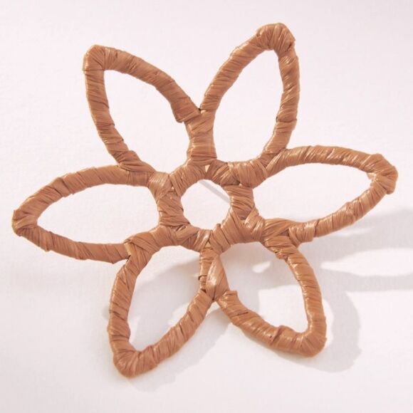 Anthropologie Large Raffia Open Flower Post Earrings-Tan Color - Picture 3 of 5